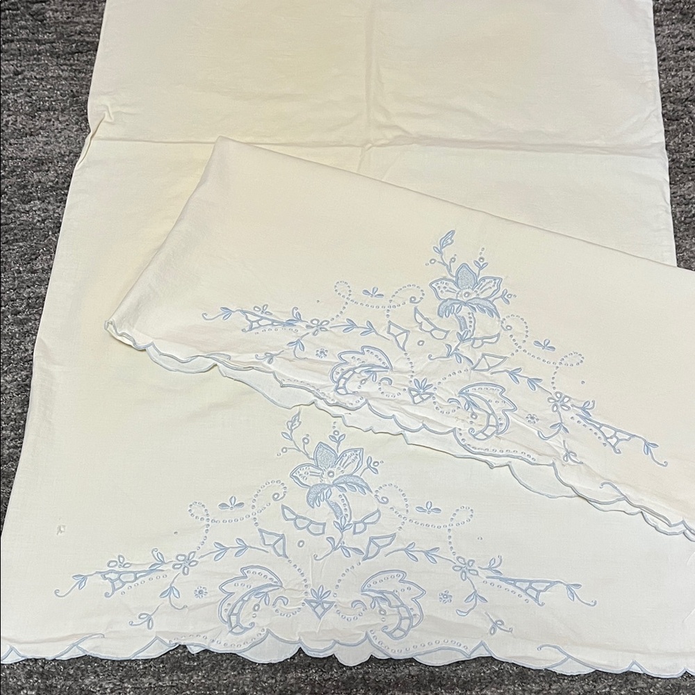 Elegant Blue and White Embroidered standard pillow case Set